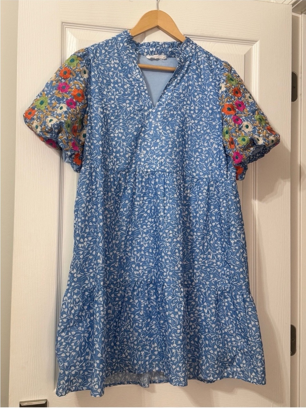 THML floral embroidered sleeve dress